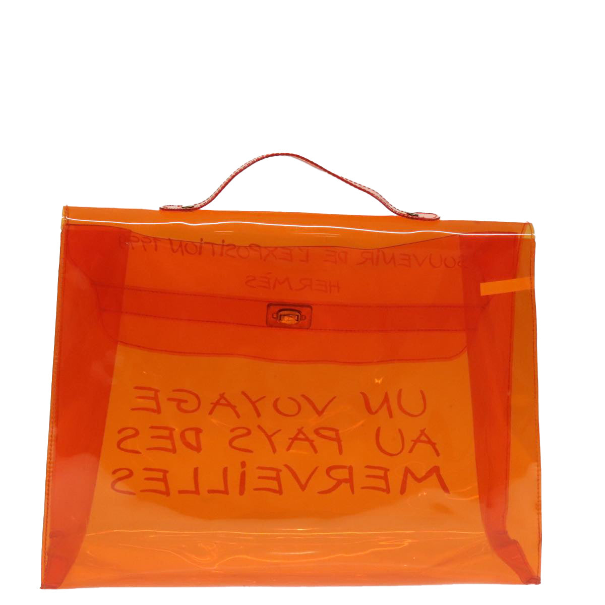 HERMES Vinyl Kelly Hand Bag Vinyl Orange Auth 90855 - 0