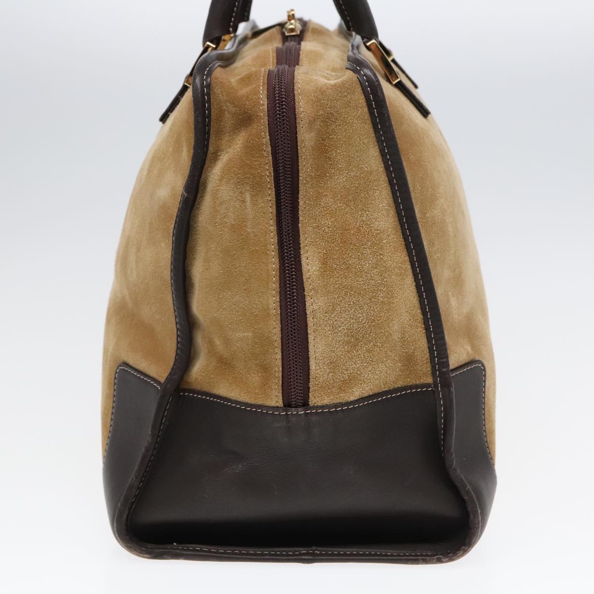 LOEWE Anagram Hand Bag Suede Leather Beige Brown gold Auth 90857