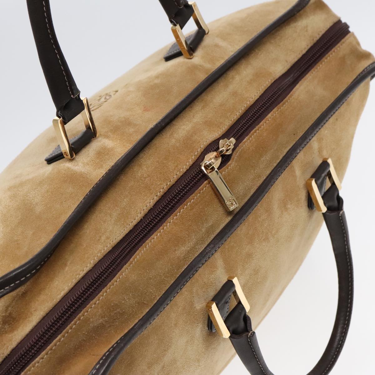 LOEWE Anagram Hand Bag Suede Leather Beige Brown gold Auth 90857