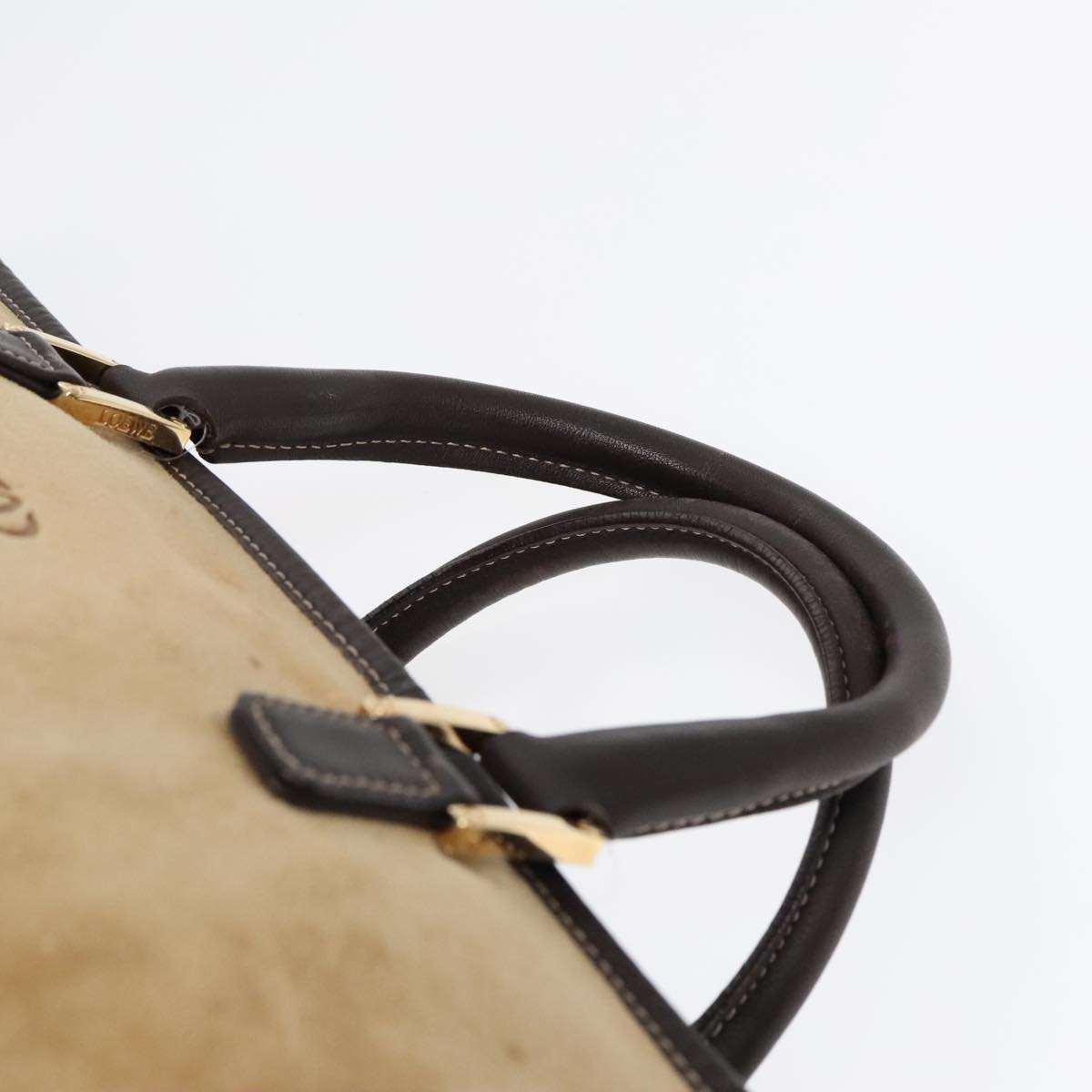 LOEWE Anagram Hand Bag Suede Leather Beige Brown gold Auth 90857