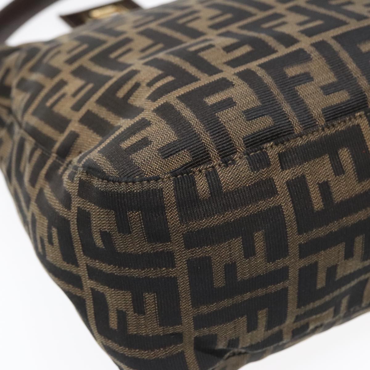 FENDI Zucca Canvas Shoulder Bag Brown Black gold Auth 90868