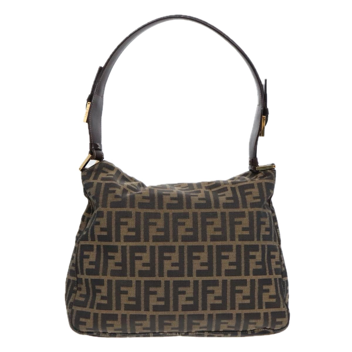 FENDI Zucca Canvas Shoulder Bag Brown Black gold Auth 90868