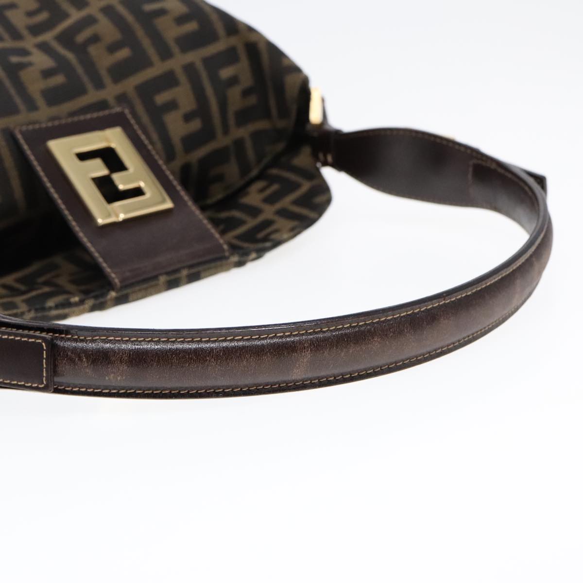 FENDI Zucca Canvas Shoulder Bag Brown Black gold Auth 90868