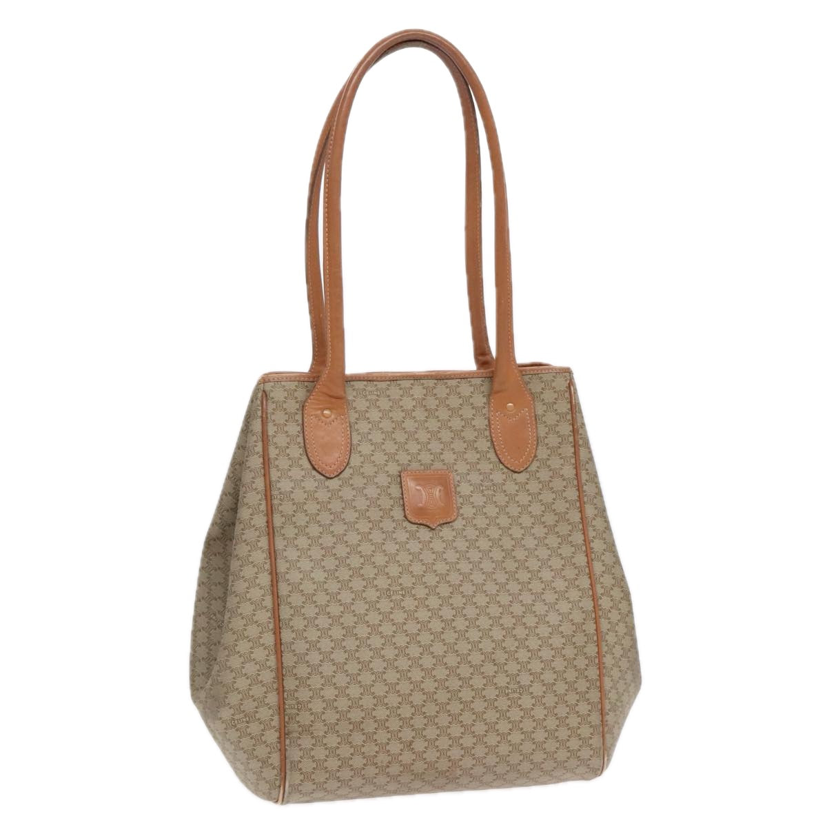 CELINE Macadam Canvas Tote Bag PVC Beige Auth 90869