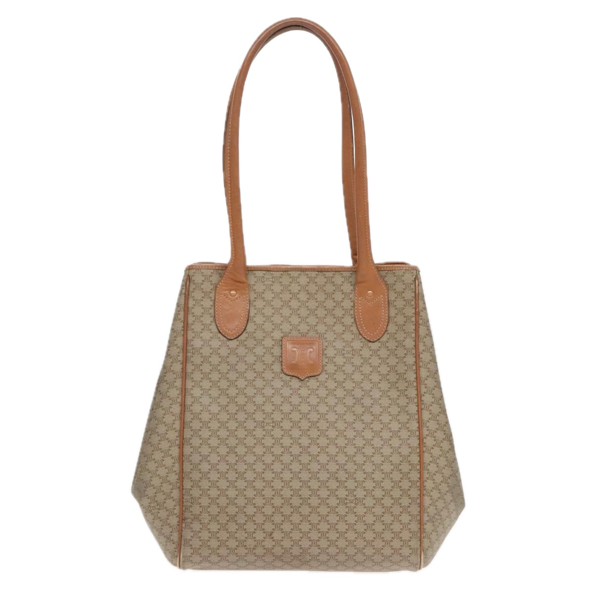 CELINE Macadam Canvas Tote Bag PVC Beige Auth 90869