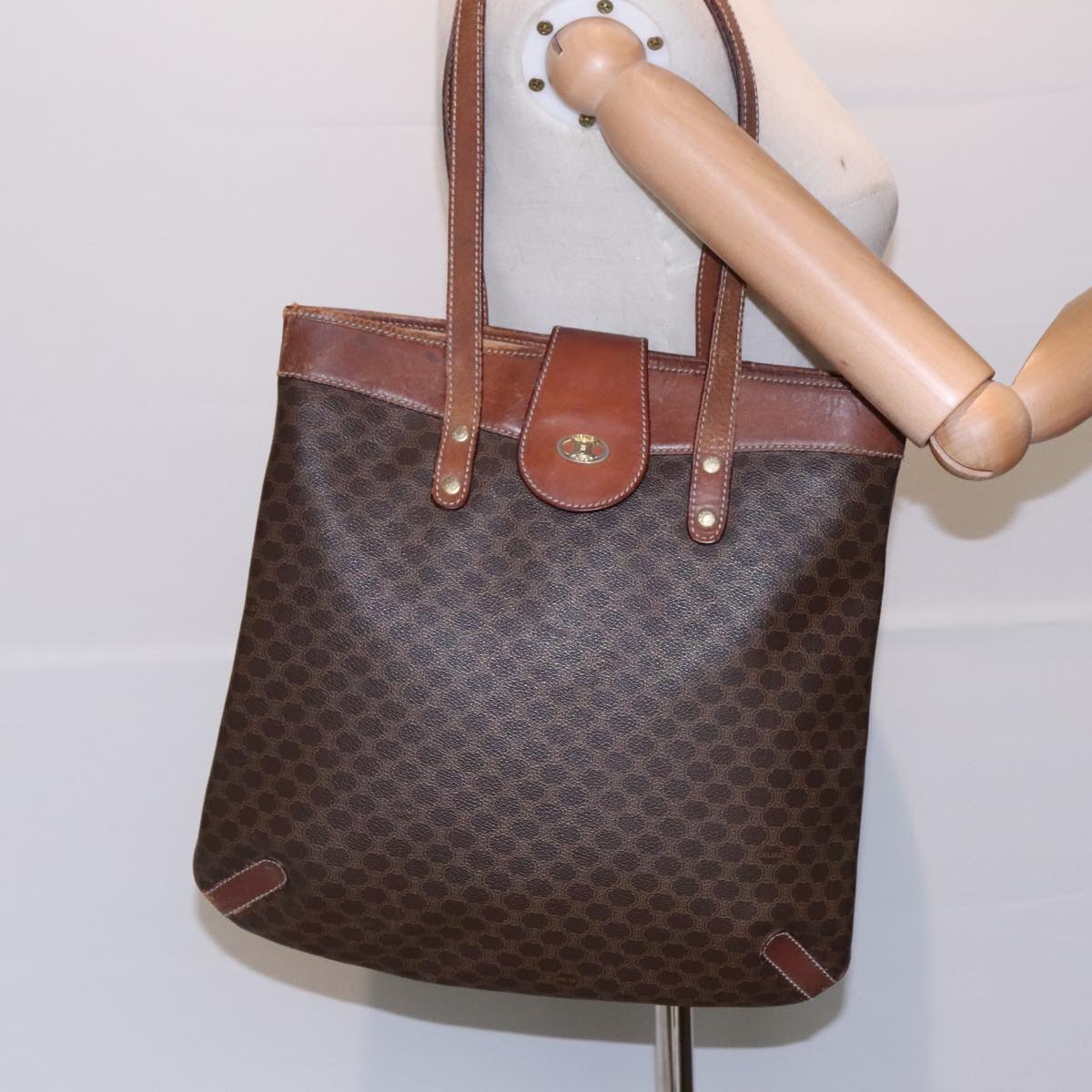 CELINE Macadam Canvas Tote Bag PVC Brown Auth 90881