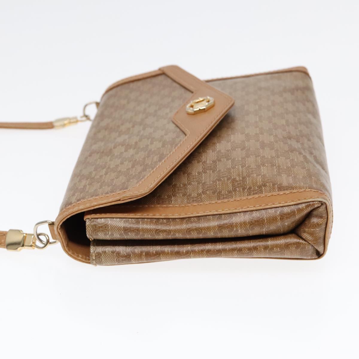 CELINE Macadam Canvas Shoulder Bag Beige Gold Auth 90883