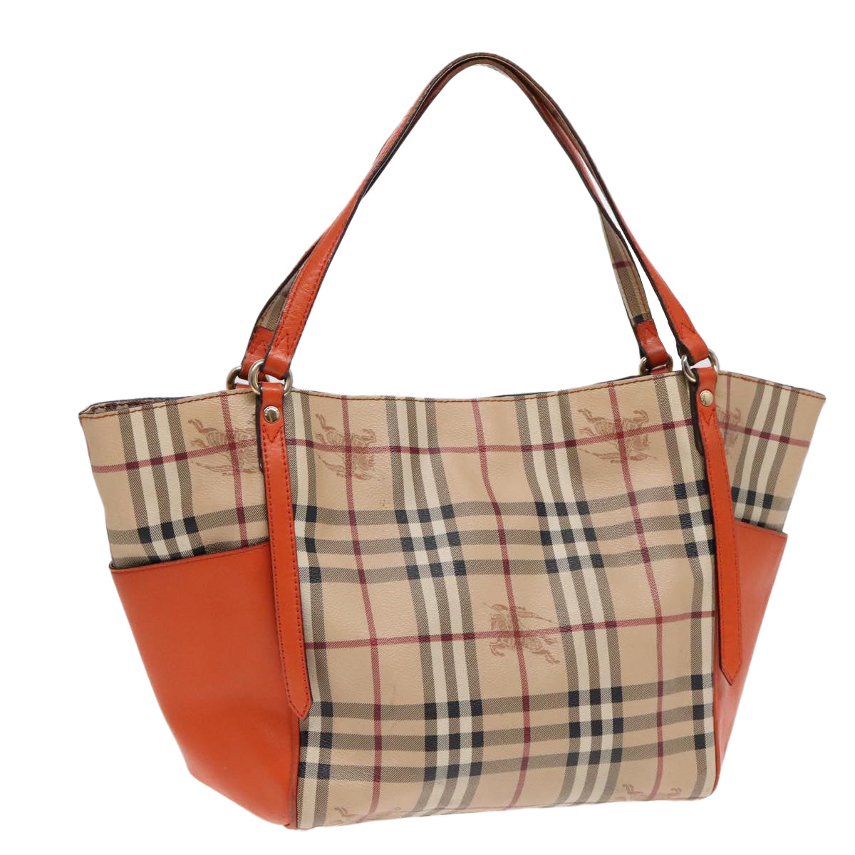 BURBERRY Nova Check Tote Bag PVC Beige Orange Auth 90884