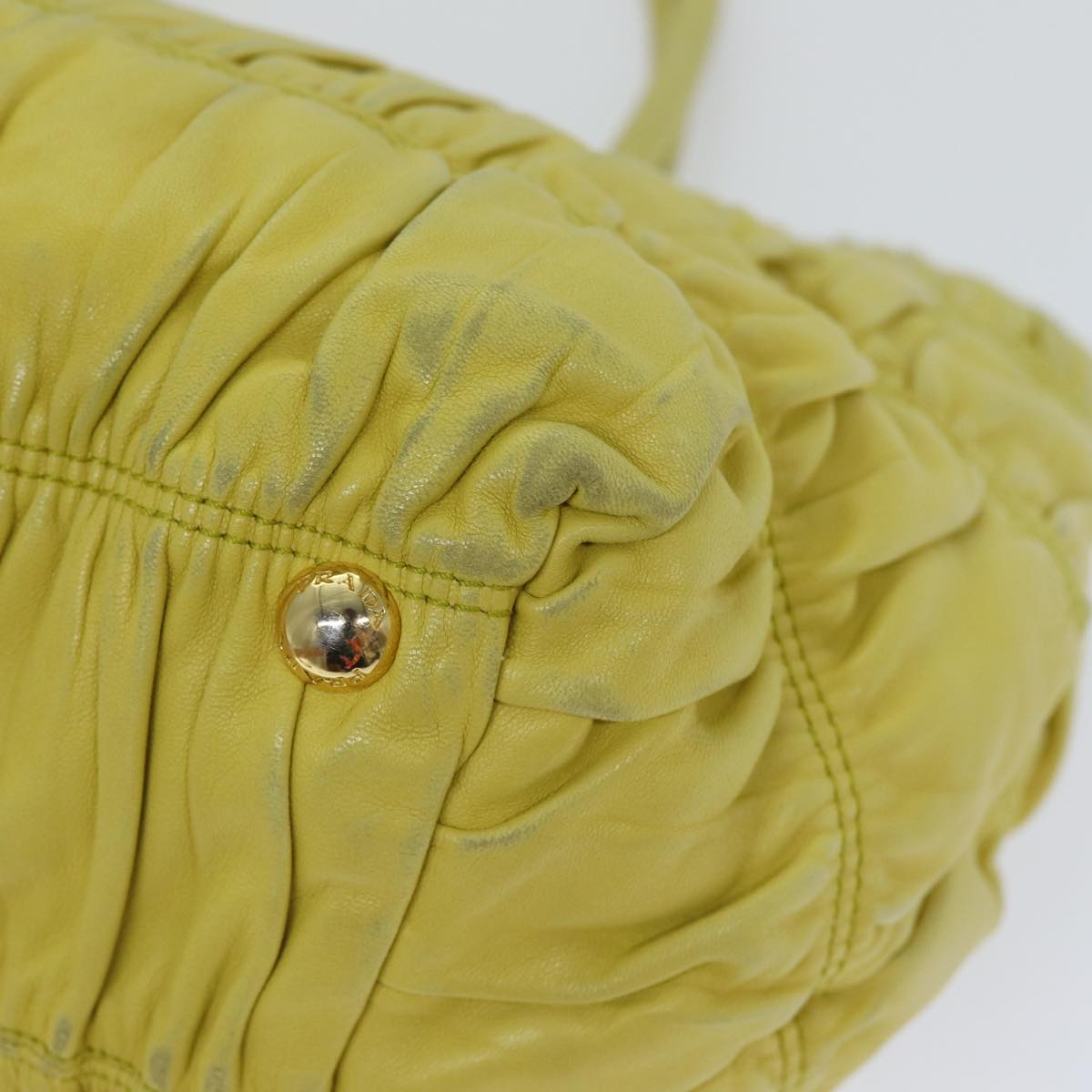 PRADA Gathered Hand Bag Leather 2way Yellow Auth 90890