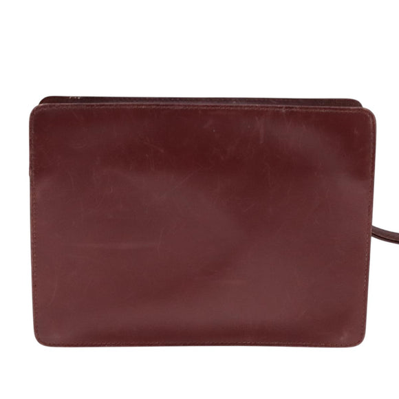 CARTIER Clutch Bag Leather Wine Red Auth 90899