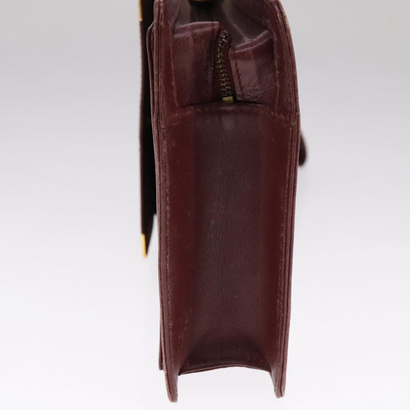 CARTIER Clutch Bag Leather Wine Red Auth 90899