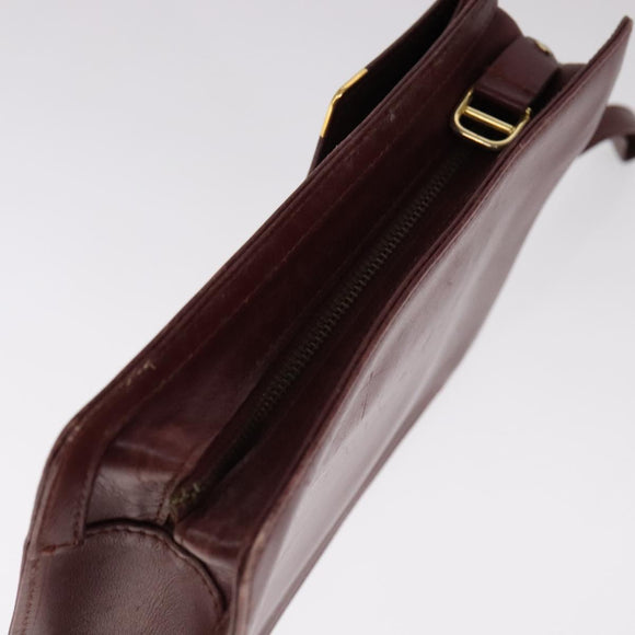 CARTIER Clutch Bag Leather Wine Red Auth 90899