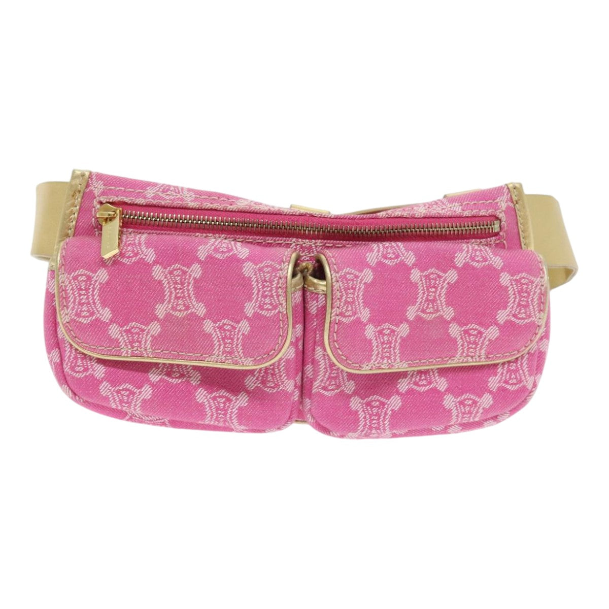 CELINE Paris Macadam Canvas Waist Bag Canvas Pink Gold Auth 90934