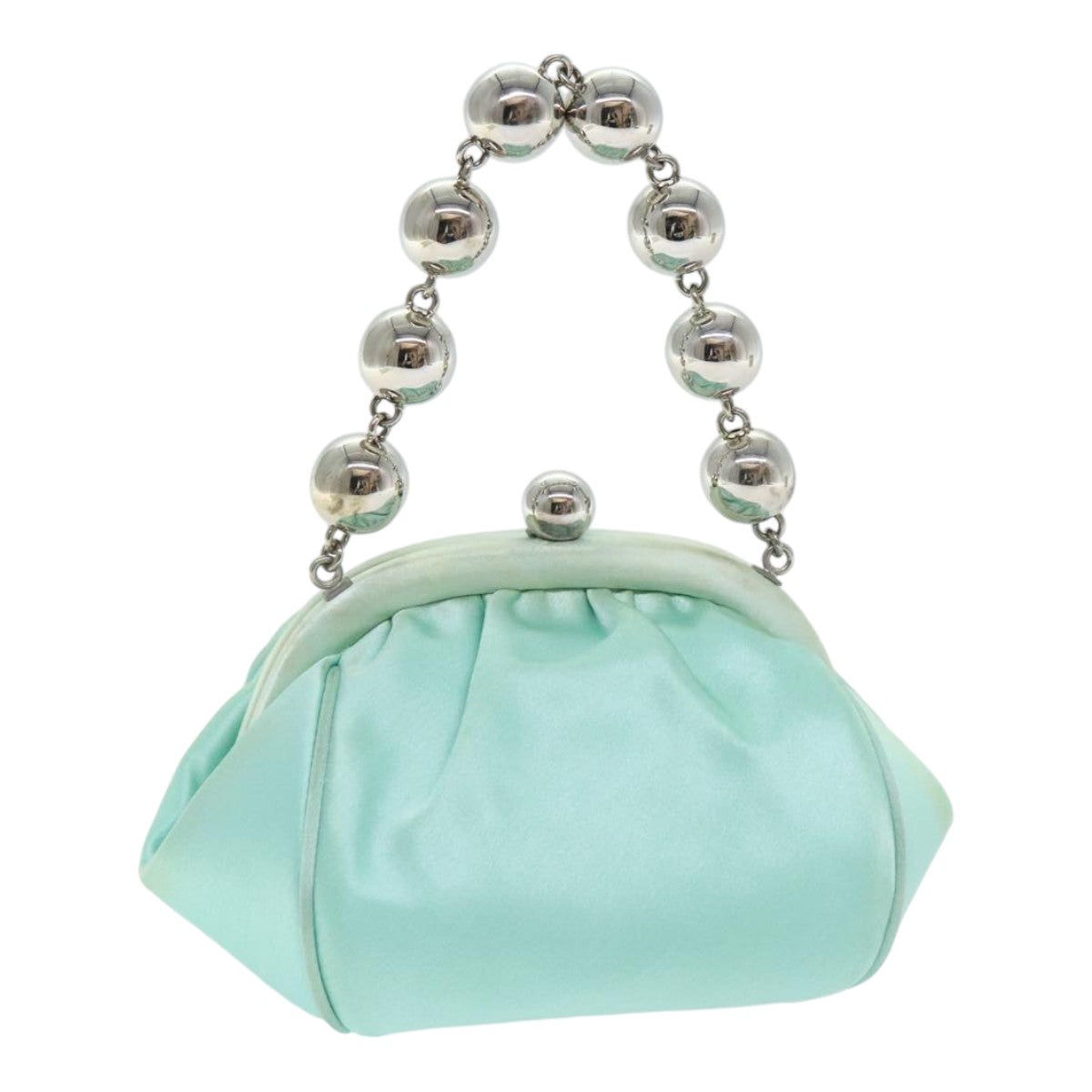 TIFFANY&Co. Hand Bag Silk Turquoise Blue Silver Auth 90936