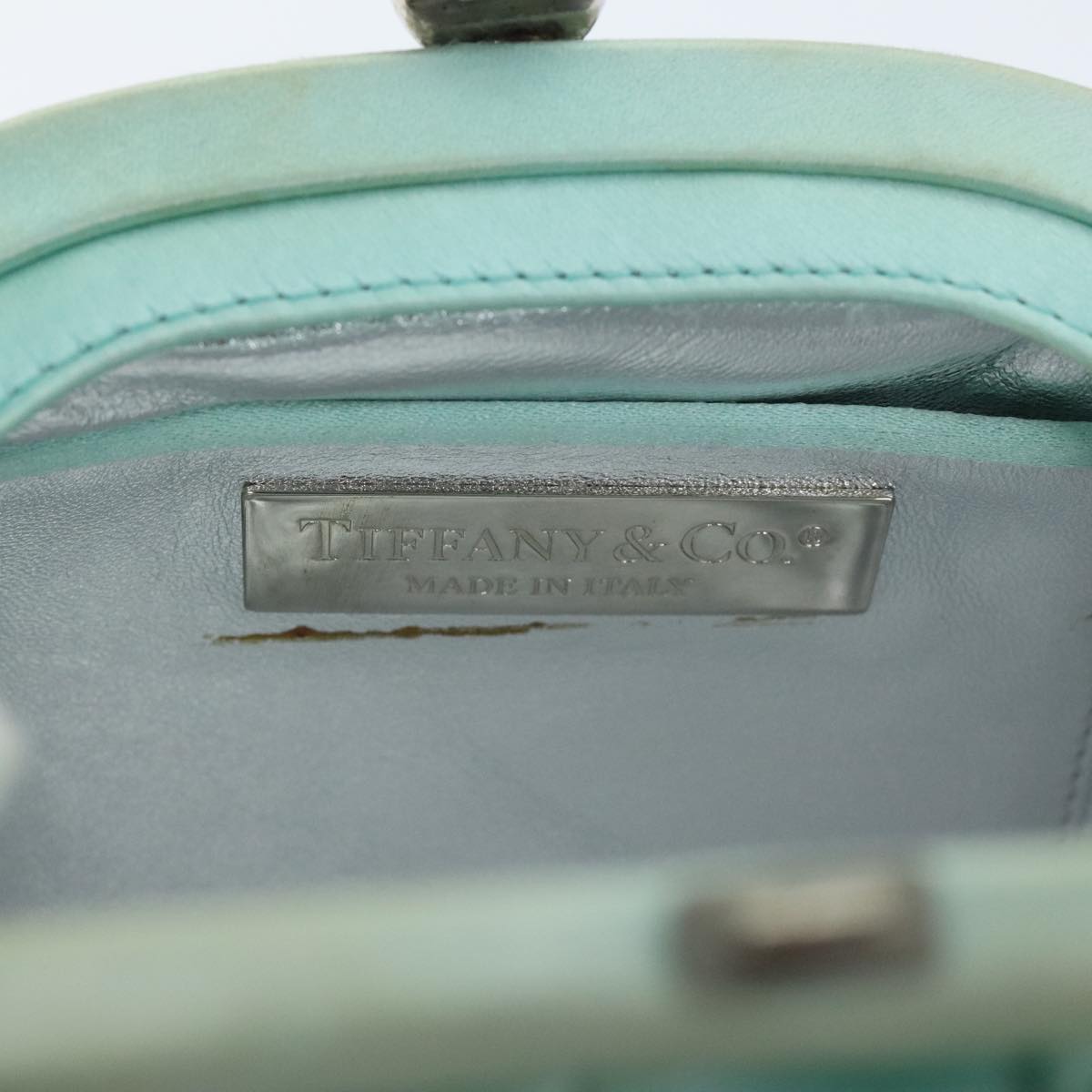 TIFFANY&Co. Hand Bag Silk Turquoise Blue Silver Auth 90936