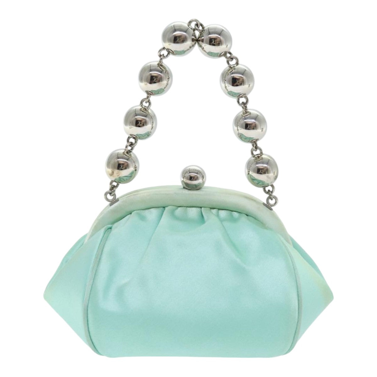 TIFFANY&Co. Hand Bag Silk Turquoise Blue Silver Auth 90936