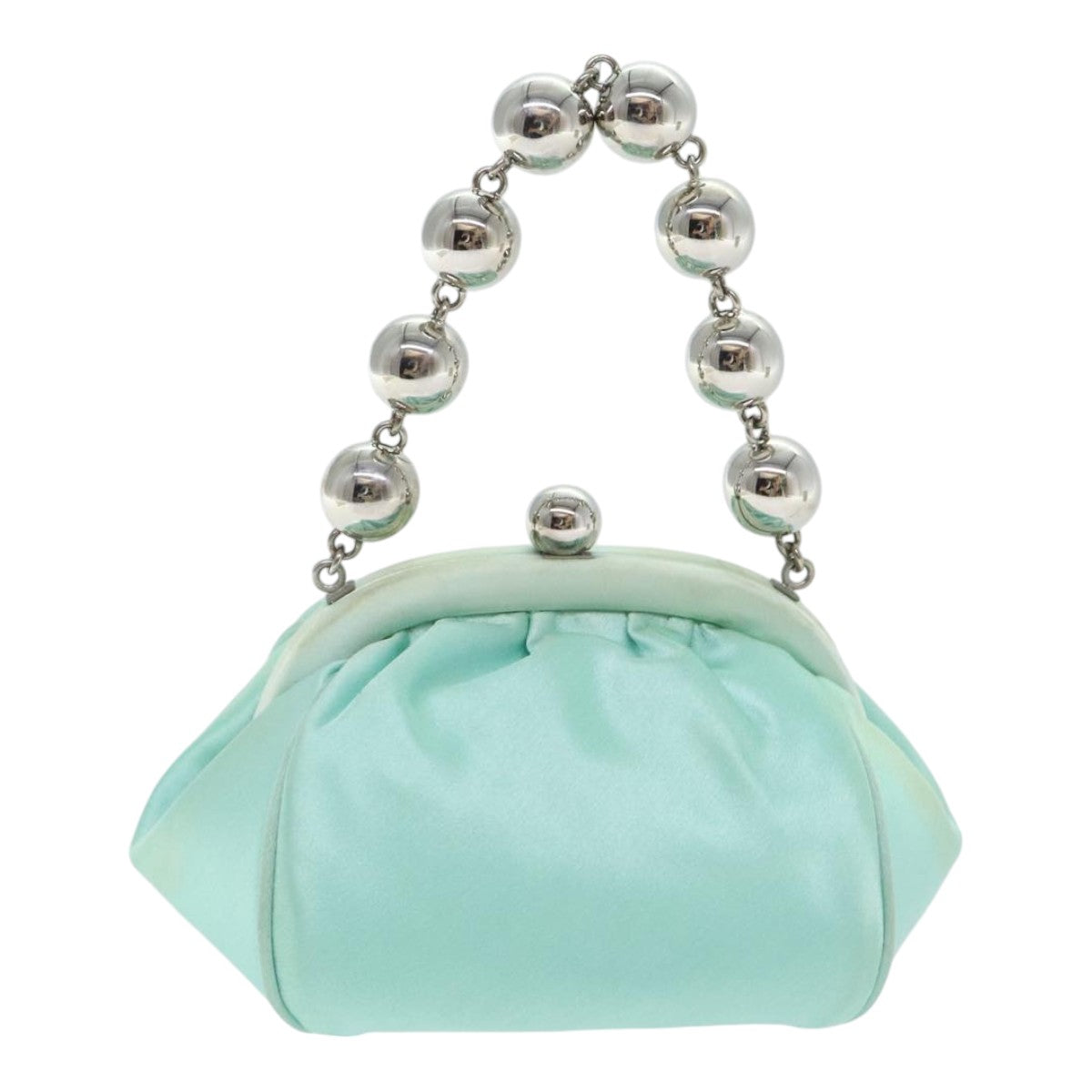 TIFFANY&Co. Hand Bag Silk Turquoise Blue Silver Auth 90936 - 0