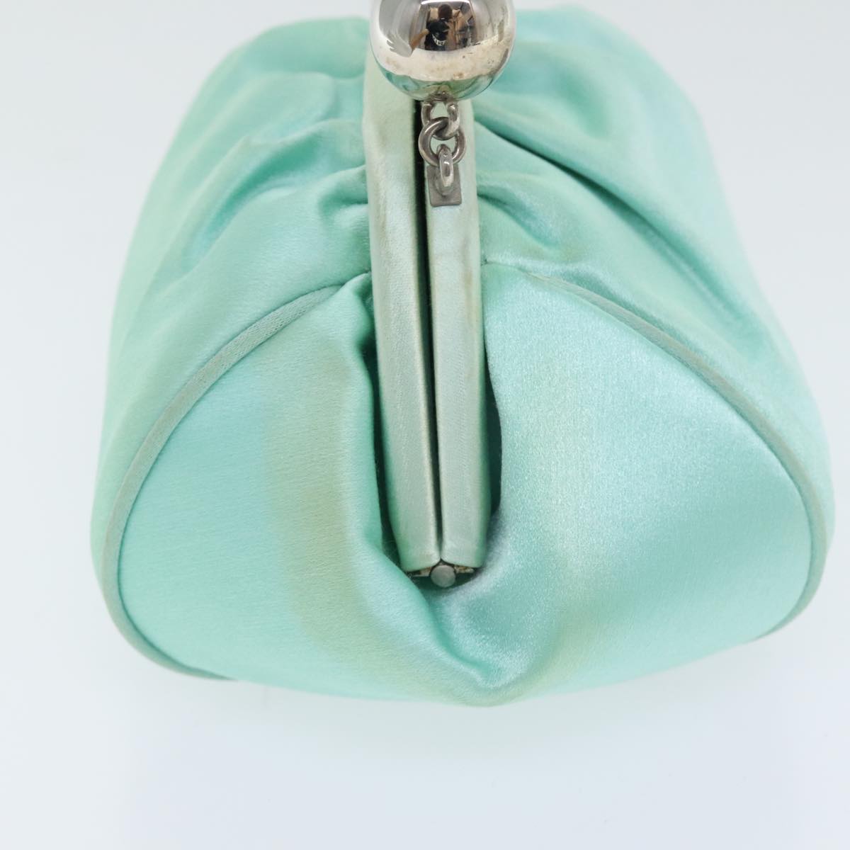 TIFFANY&Co. Hand Bag Silk Turquoise Blue Silver Auth 90936