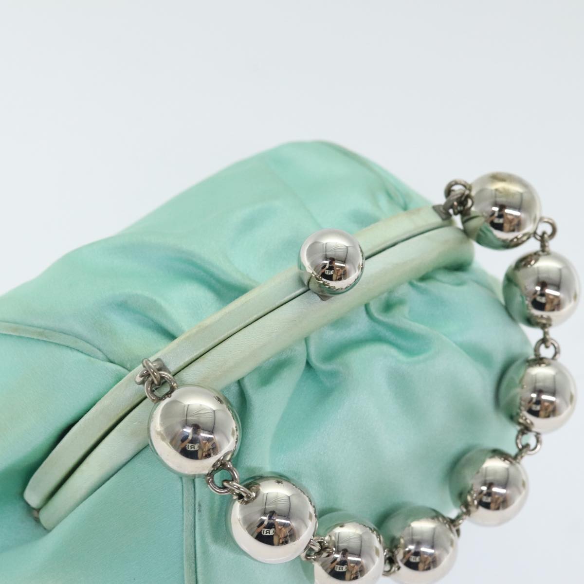 TIFFANY&Co. Hand Bag Silk Turquoise Blue Silver Auth 90936