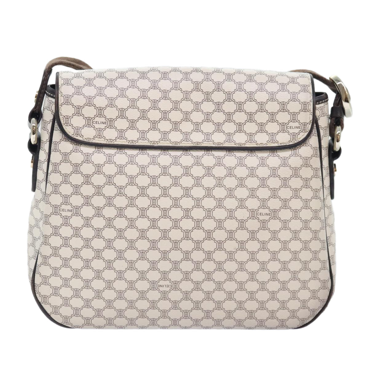 CELINE Macadam Canvas Shoulder Bag PVC White Silver Auth 90949