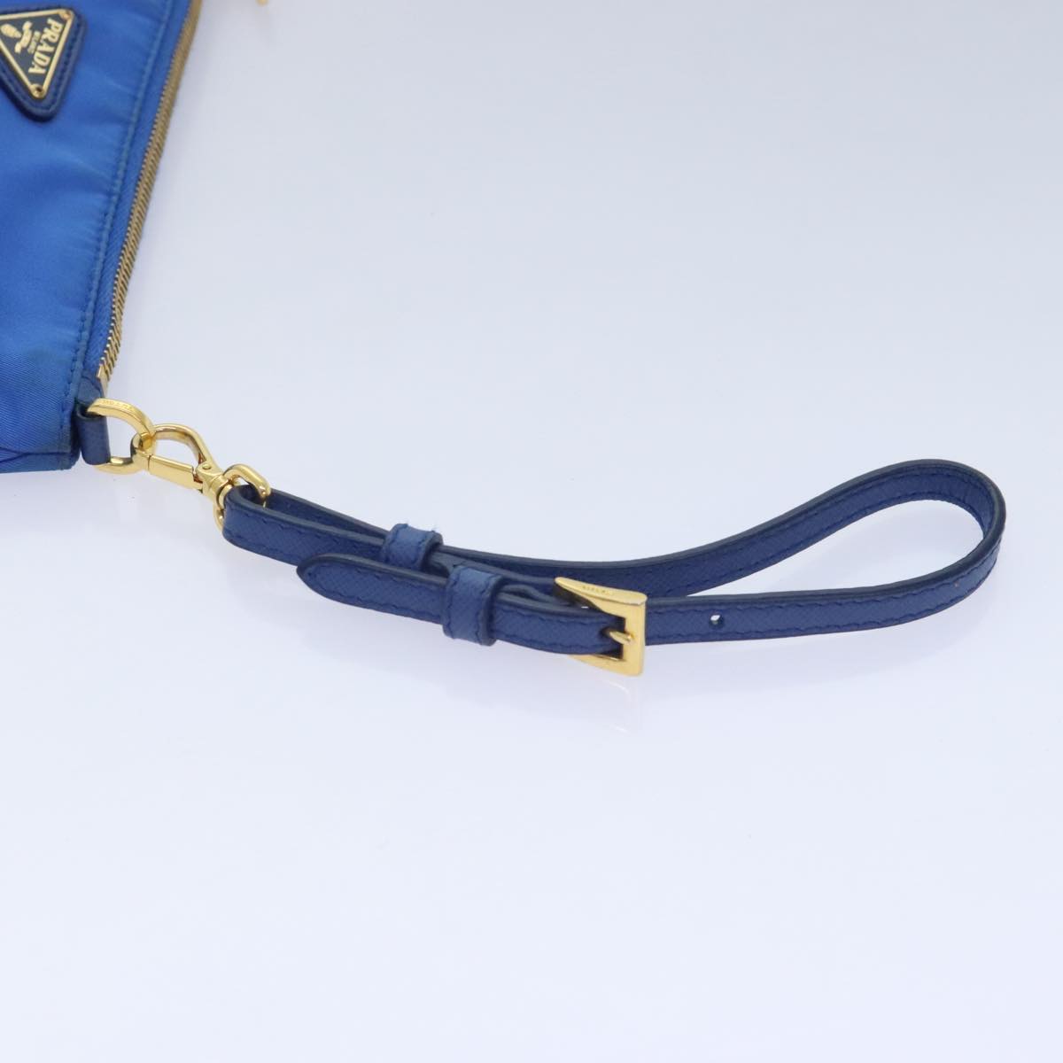 PRADA Accessory Pouch Nylon Blue Gold Auth 90956