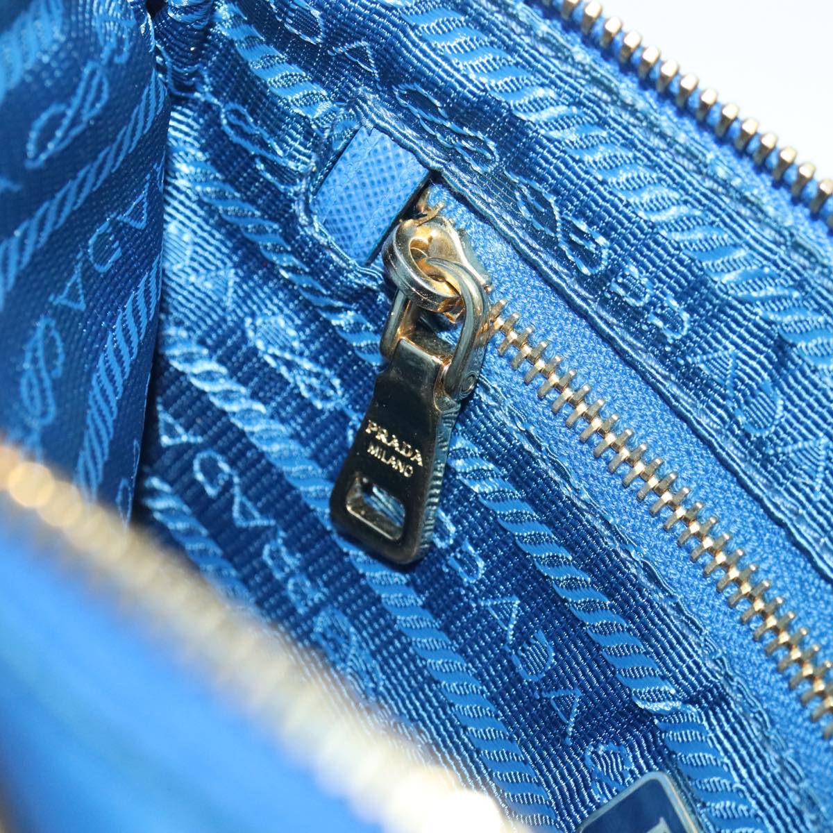 PRADA Accessory Pouch Nylon Blue Gold Auth 90956