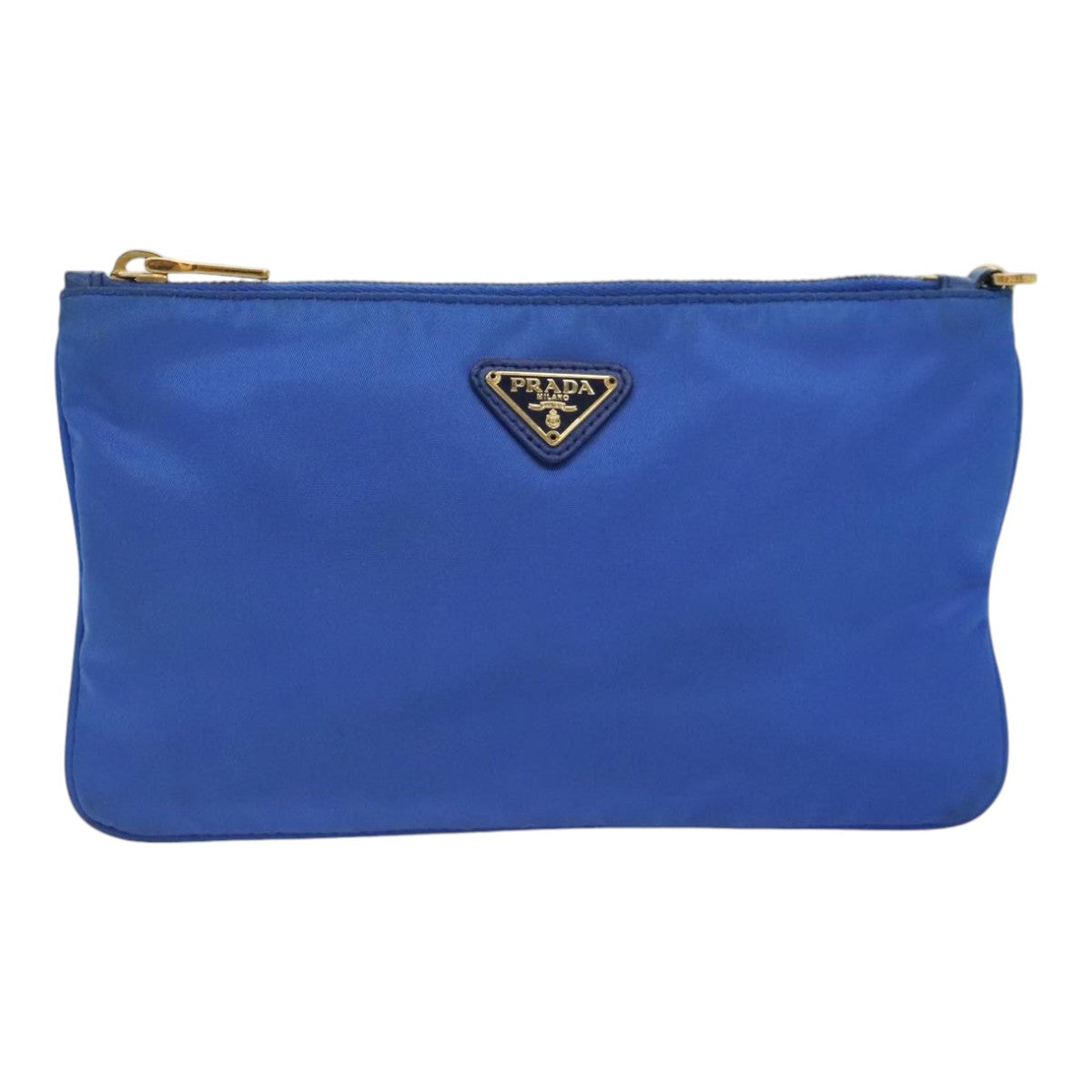 PRADA Accessory Pouch Nylon Blue Gold Auth 90956 - 0