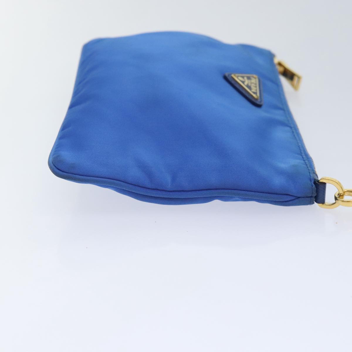 PRADA Accessory Pouch Nylon Blue Gold Auth 90956