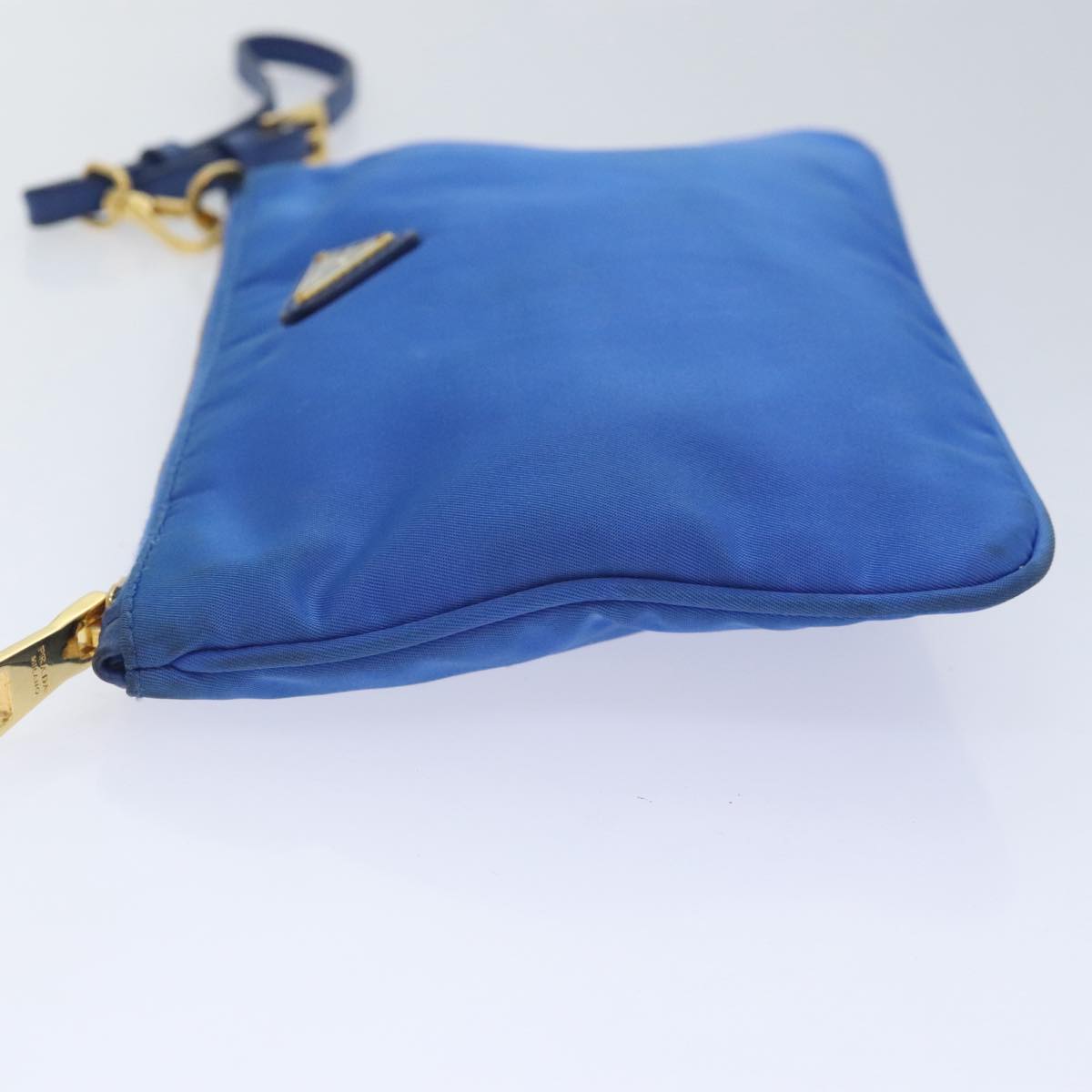 PRADA Accessory Pouch Nylon Blue Gold Auth 90956