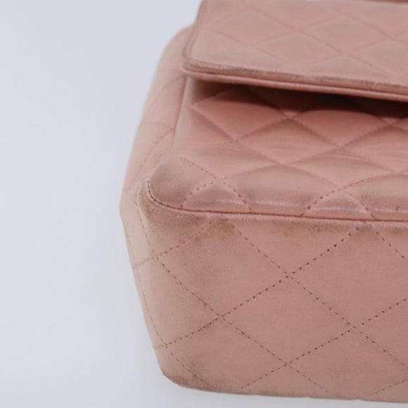 CHANEL Parent Child Bag Hand Bag Lamb Skin Pink Gold CC Auth 90957SAV
