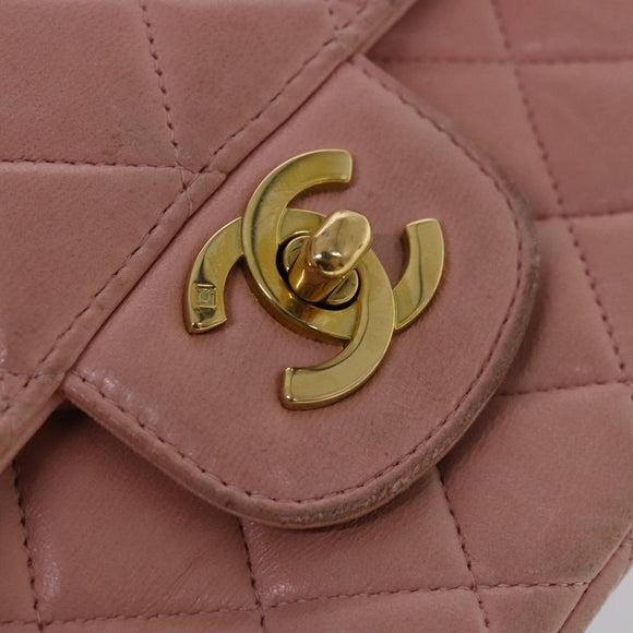 CHANEL Parent Child Bag Hand Bag Lamb Skin Pink Gold CC Auth 90957SAV