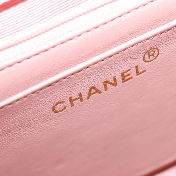 CHANEL Parent Child Bag Hand Bag Lamb Skin Pink Gold CC Auth 90957SAV