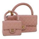CHANEL Parent Child Bag Hand Bag Lamb Skin Pink Gold CC Auth 90957SAV-1