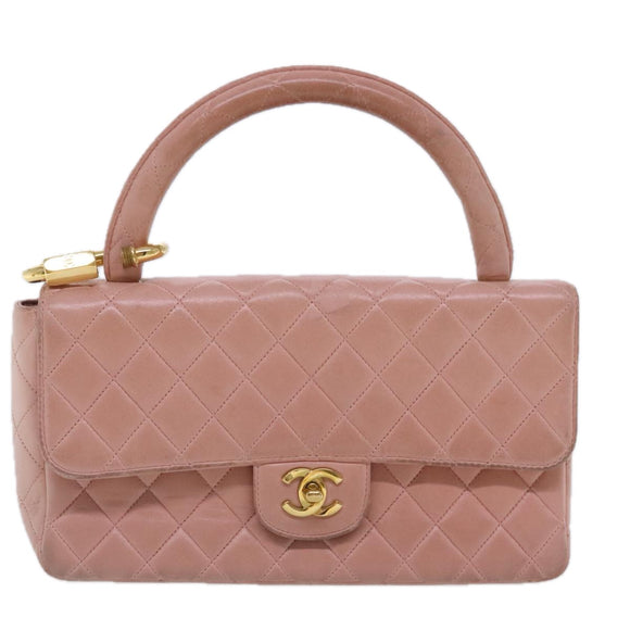 CHANEL Parent Child Bag Hand Bag Lamb Skin Pink Gold CC Auth 90957A