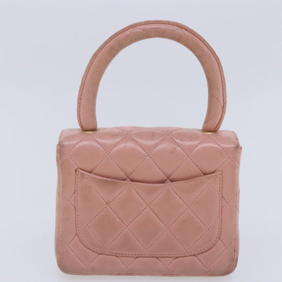 CHANEL Parent Child Bag Hand Bag Lamb Skin Pink Gold CC Auth 90957SAV