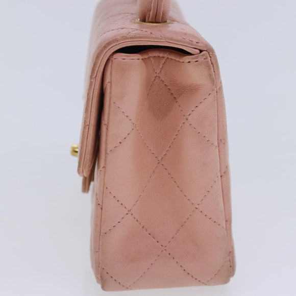 CHANEL Parent Child Bag Hand Bag Lamb Skin Pink Gold CC Auth 90957SAV