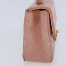 CHANEL Parent Child Bag Hand Bag Lamb Skin Pink Gold CC Auth 90957SAV-30