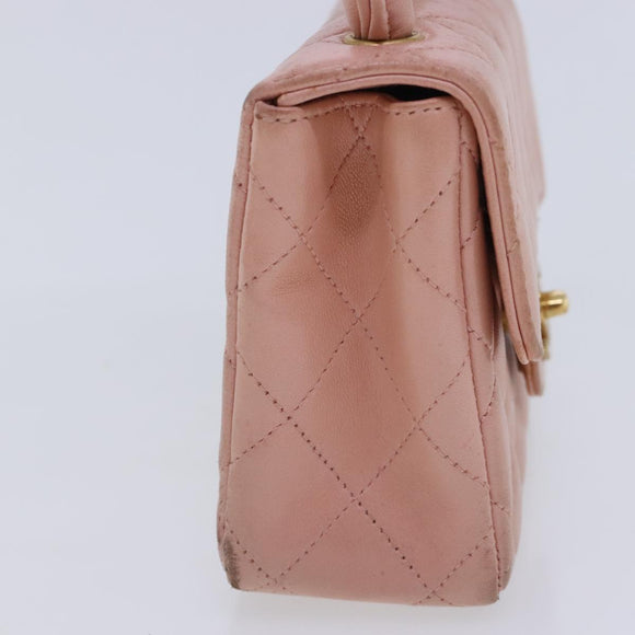 CHANEL Parent Child Bag Hand Bag Lamb Skin Pink Gold CC Auth 90957SAV