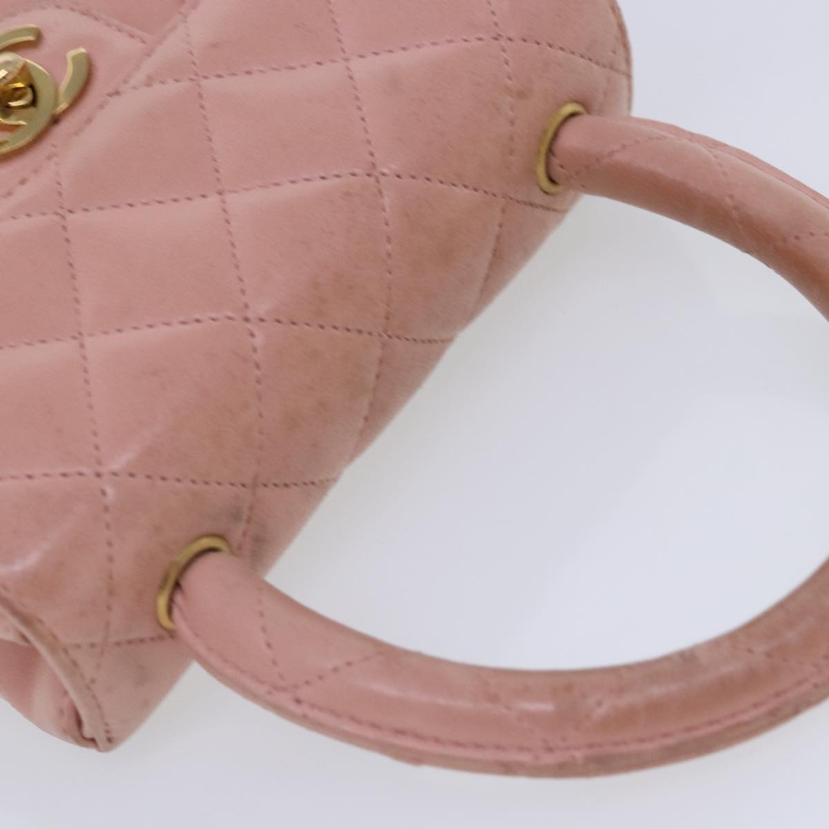 CHANEL Parent Child Bag Hand Bag Lamb Skin Pink Gold CC Auth 90957A