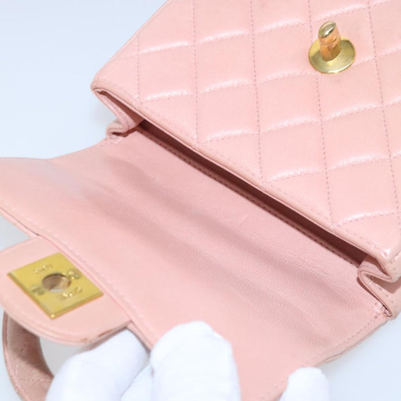 CHANEL Parent Child Bag Hand Bag Lamb Skin Pink Gold CC Auth 90957SAV