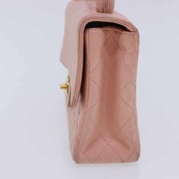 CHANEL Parent Child Bag Hand Bag Lamb Skin Pink Gold CC Auth 90957SAV