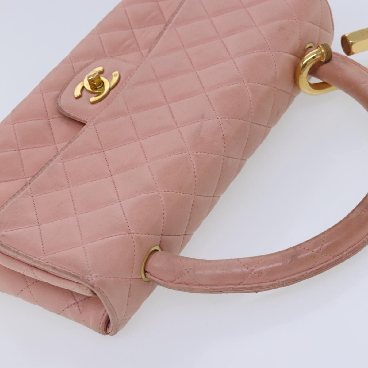 CHANEL Parent Child Bag Hand Bag Lamb Skin Pink Gold CC Auth 90957A