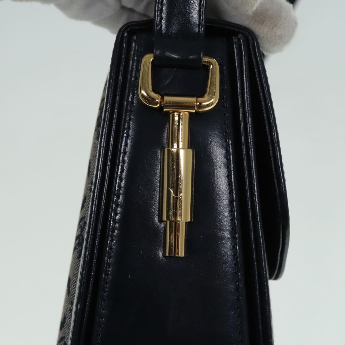 CELINE C Sulky Shoulder Bag Canvas Navy Gold Auth 90991