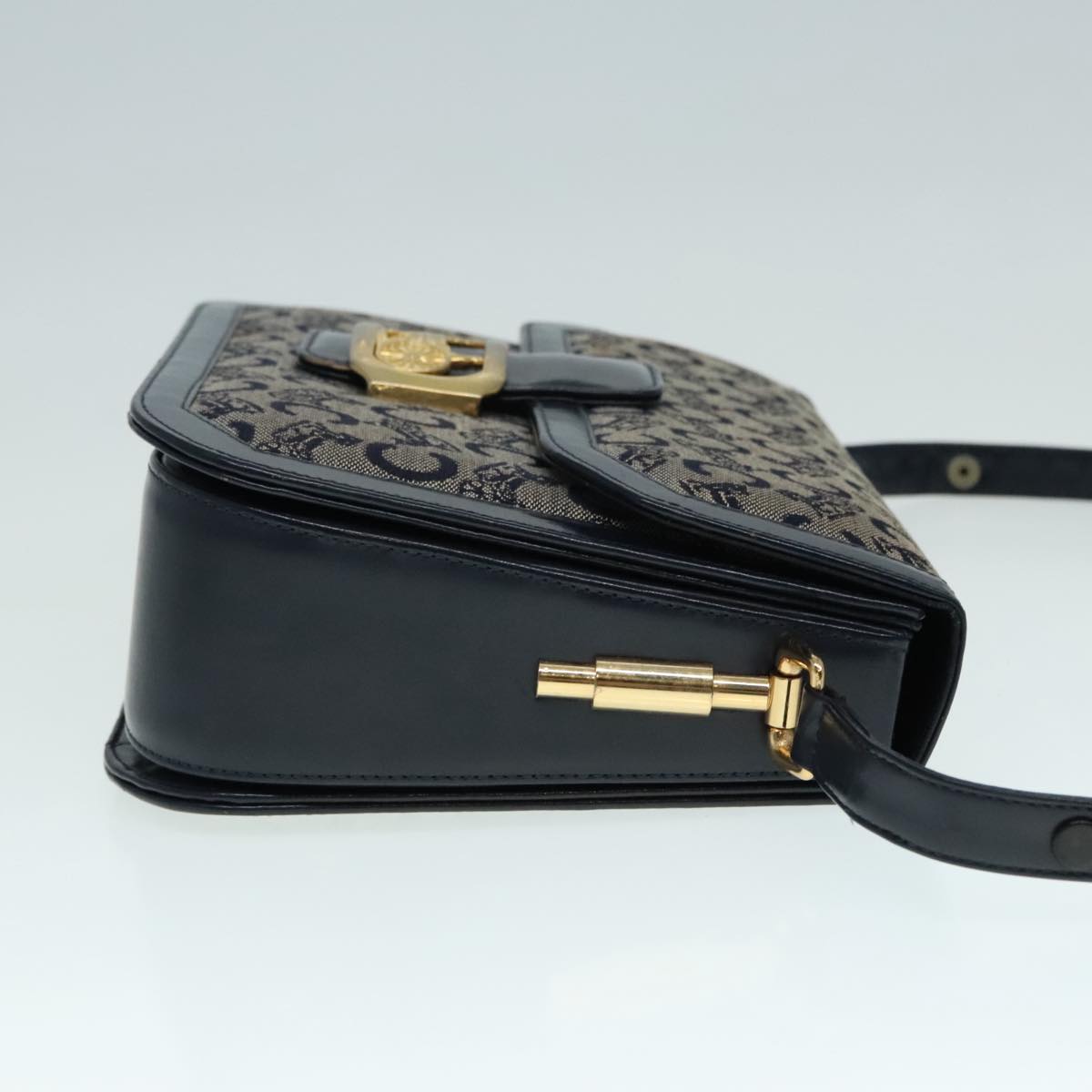 CELINE C Sulky Shoulder Bag Canvas Navy Gold Auth 90991