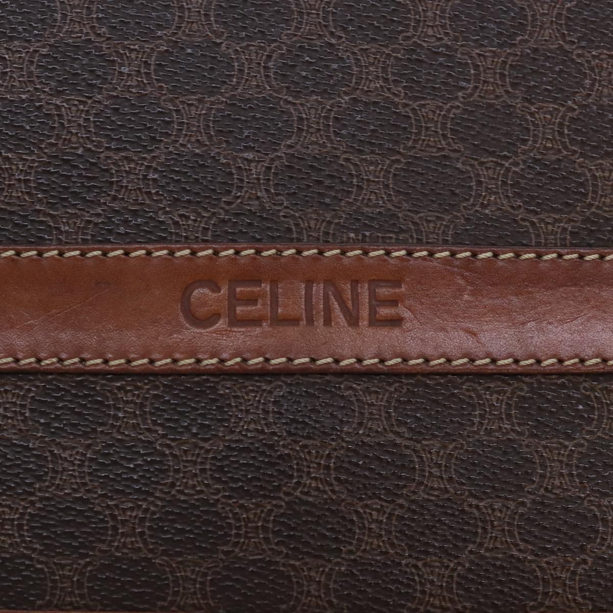 CELINE Macadam Canvas Shoulder Bag PVC Leather Brown Auth 90994