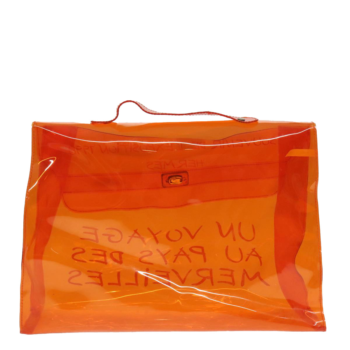 HERMES Vinyl Kelly Hand Bag Vinyl Orange Auth 90996 - 0