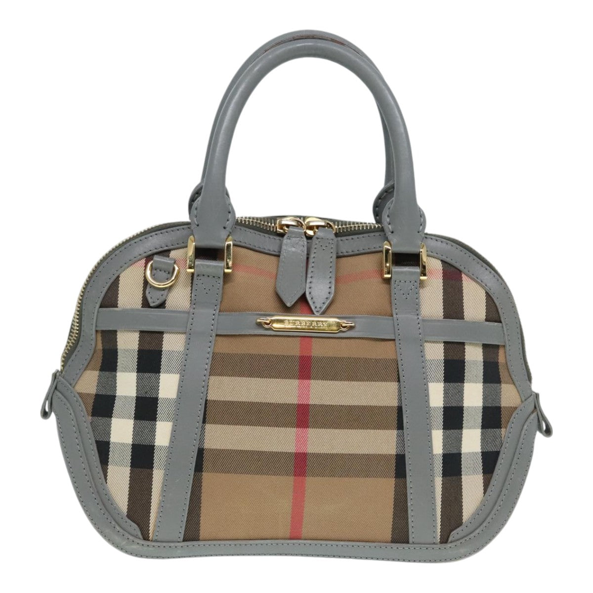 BURBERRY Nova Check Hand Bag Canvas Leather Beige Gold Auth 90998 - 0