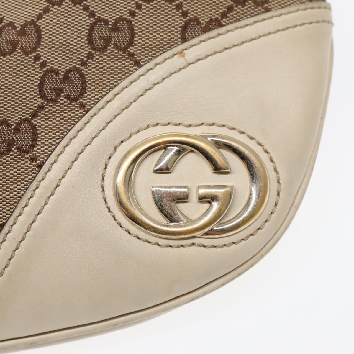 GUCCI GG Canvas Shoulder Bag Leather Beige Silver Auth 91008