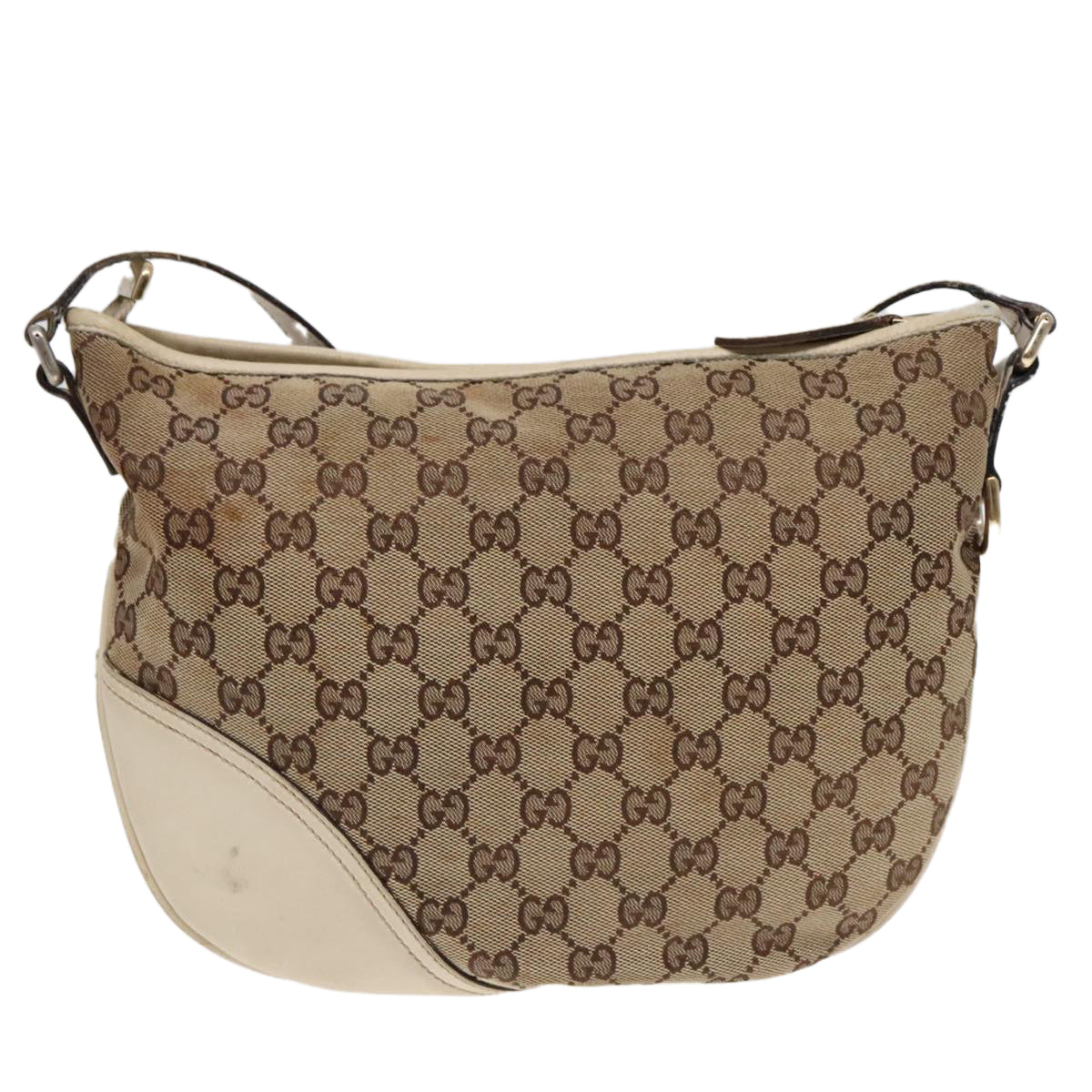 GUCCI GG Canvas Shoulder Bag Leather Beige Silver Auth 91008