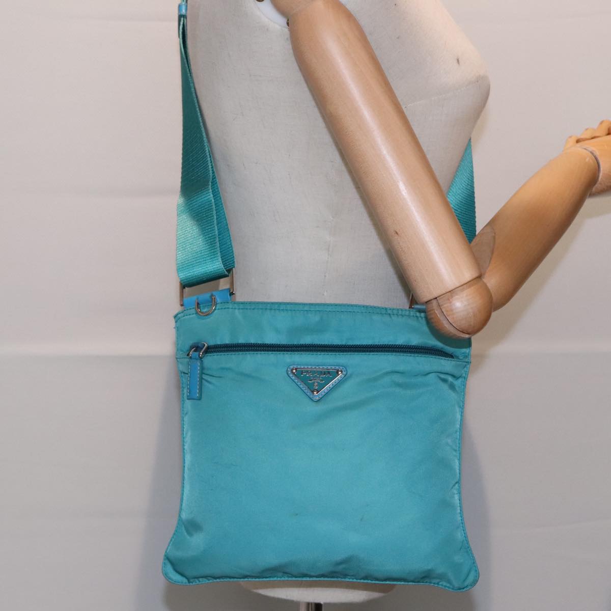 PRADA Shoulder Bag Nylon Turquoise Blue Auth 91013